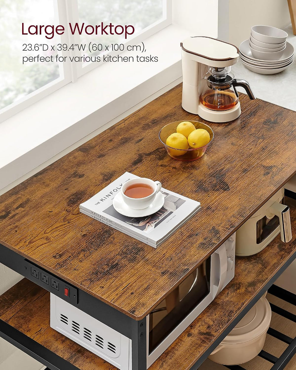 VASAGLE Kitchen Island with 3 Shelves, Storage Cabinet, Steel Structure | Kit...