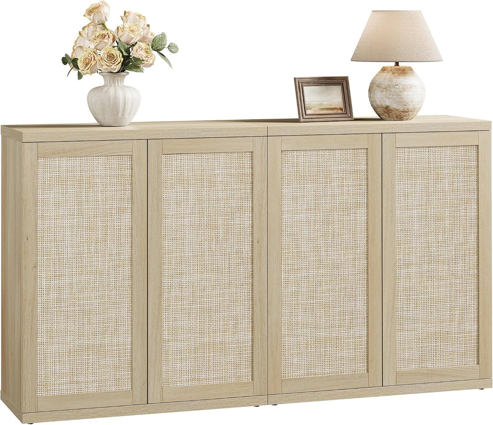 SICOTAS Rattan Sideboard Buffet Storage Cabinet - 2 Pieces Boho Coffee Bar Co...