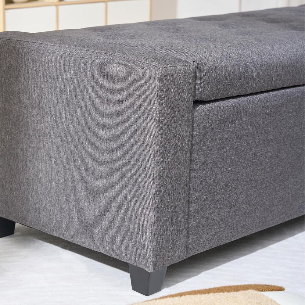 Storage Bench for Bedroom, 48.4'' End of Bed Grey Ottoman Lined Fabri...