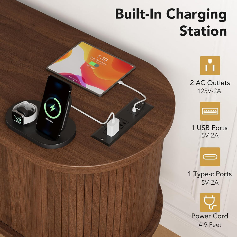 Decofy 69" Fluted TV Stand for TVs Up to 80" with Charging Station,...