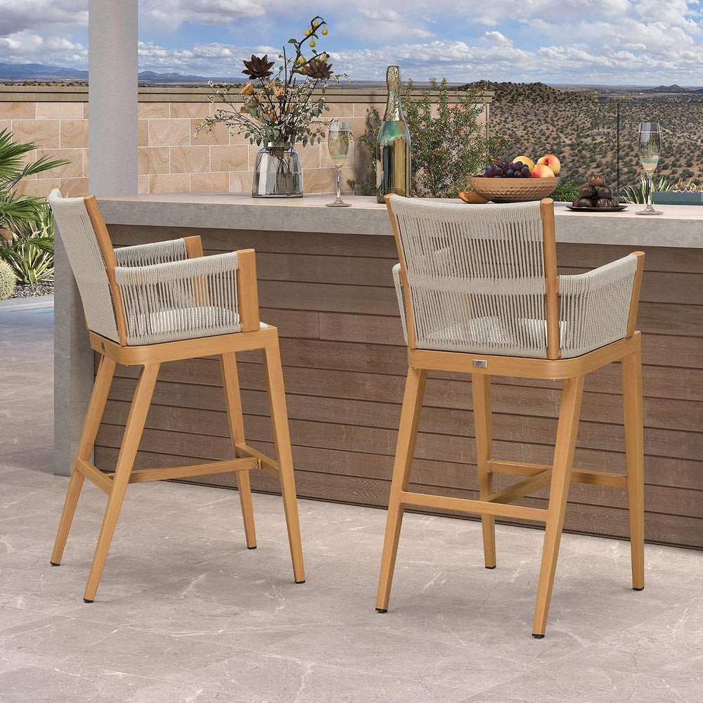 PURPLE LEAF Outdoor Bar Stool Chair Set of 2, Rustproof Aluminum, Teak