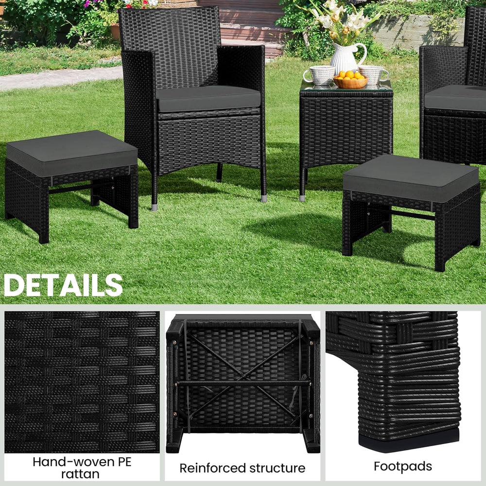 Yaheetech Wicker Ottomans, Set of 2 Footrest with Removable Cushion, 2pcs PE ...