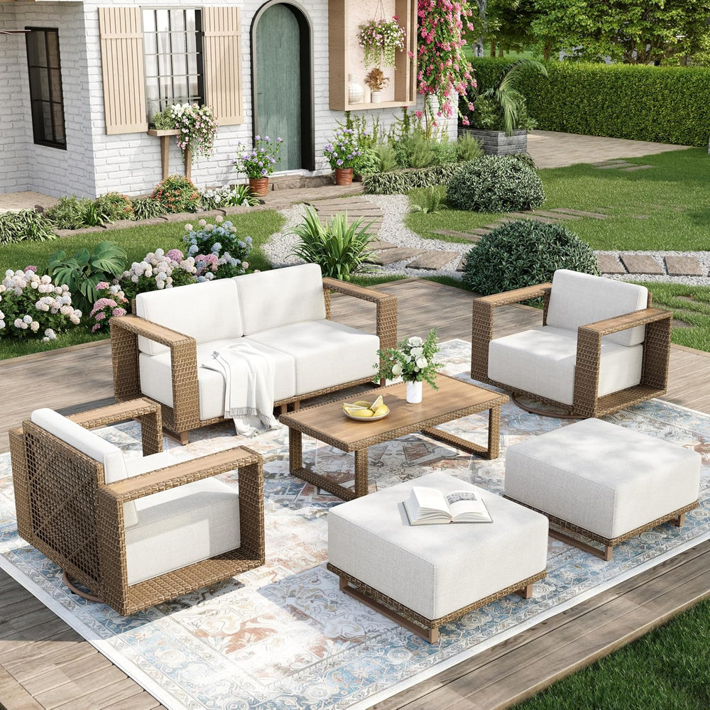 MIXPATIO Patio Furniture Set with Swivel Chairs &10" Thick Cushion,B...