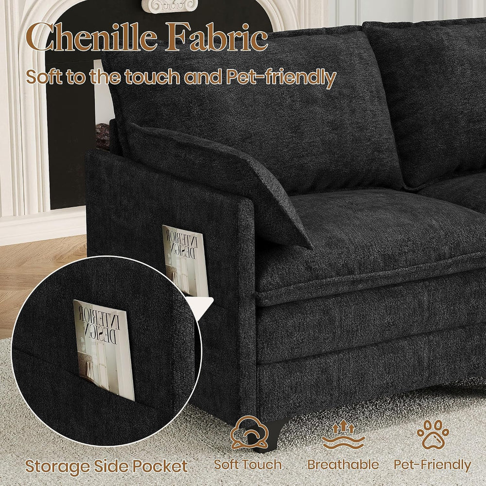 140" U-Shaped Modern Modular Sectional Sofa, Chenille Cloud Couch with S...