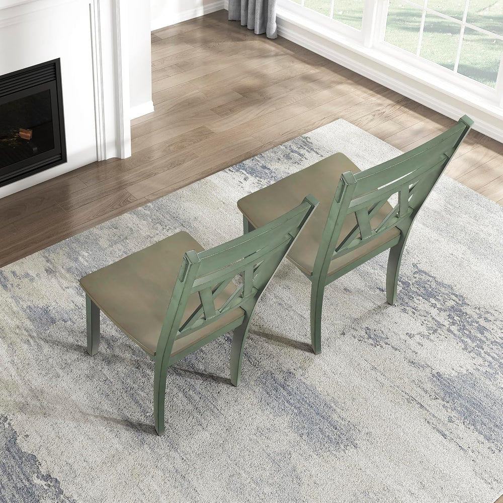 Lexicon Wood Dining Chair, Set of 2, Greywash/Antique Teal | Double Cross Bac...