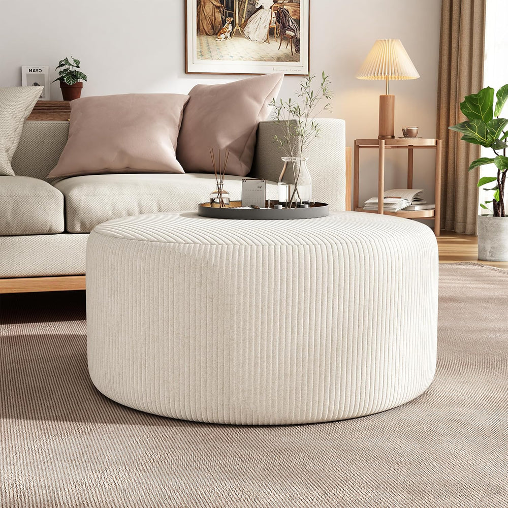 Merax 30.25" Modern Upholstered Round Corduroy Ottoman, Multifunctional ...