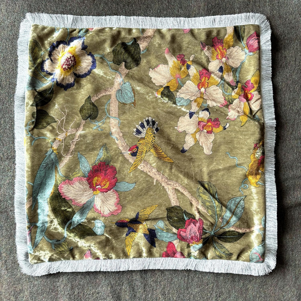 GUMAS Original Luxurious Floral and Bird Print Velvet Throw Pillow Cover, 18x...