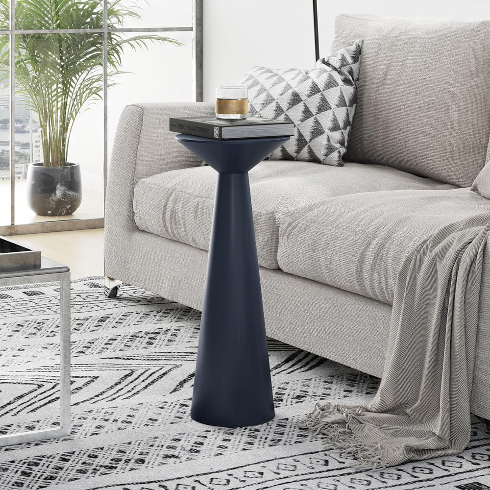 COZAYH Farmhouse Tall Pedestal End Table, Solid Wood, Dark Blue