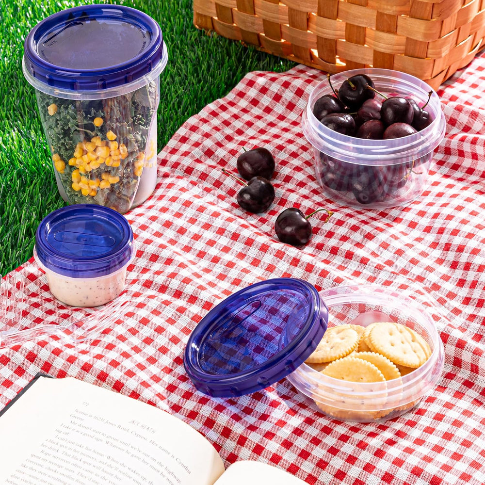 PLASTICPRO 24 Pack Twist Top Containers Assorted Sizes Plastic Food Storage C...