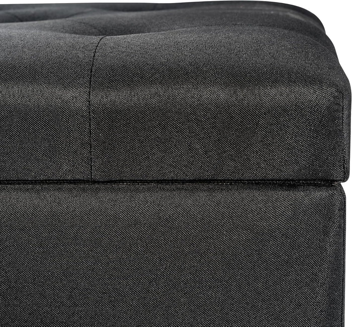 24" Storage Ottoman, Fabric Ottoman Foot Rest Stool with Hinged Lid, Tufted Rectangle Upholstered Footstool, Load Up to 350 lb, for Living Room, Bedroom, Dorm, Black