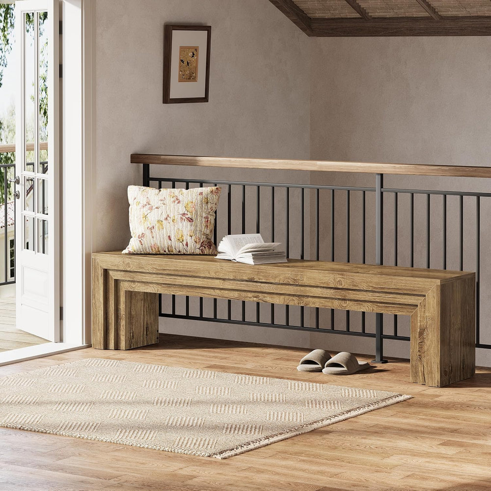 Tribesigns 71" Extra Long Entryway Bench, Modern Farmhouse Shoe Bench Wo...