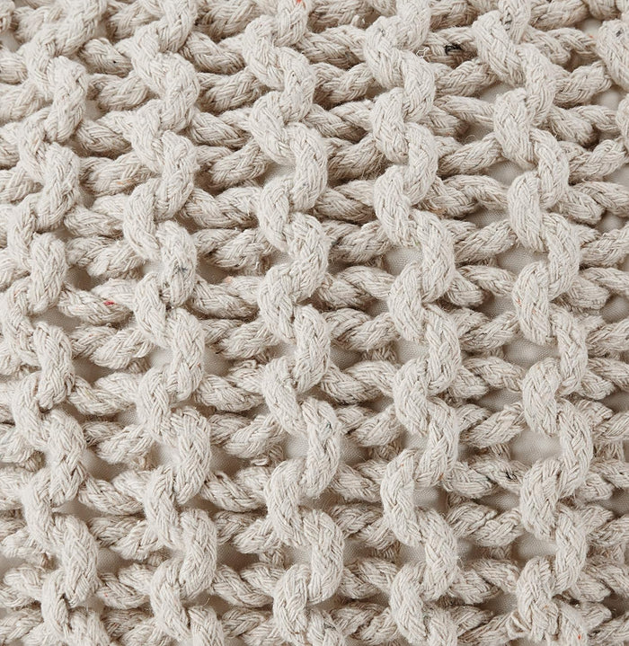 · REDEARTH · Round Pouf Ottoman - Hand Knitted Boho Poof Footrest - Ivory