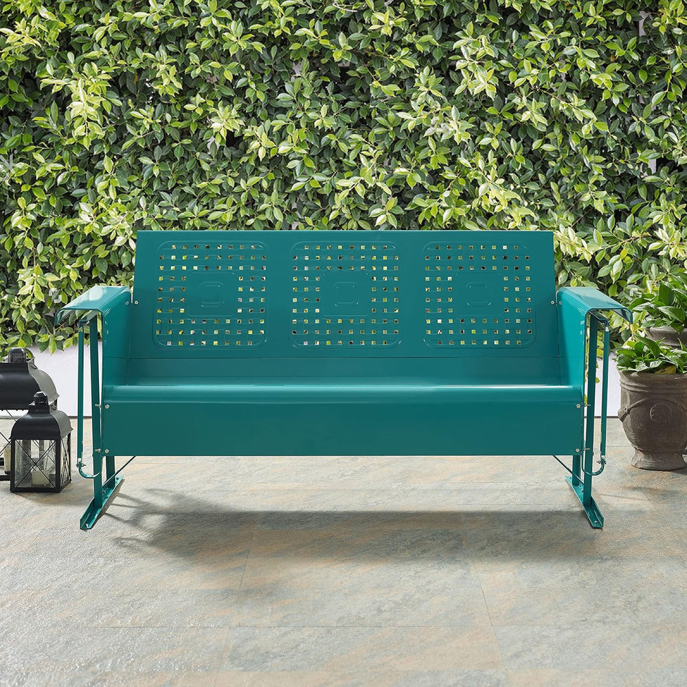 Crosley Furniture Bates Retro Metal Outdoor Sofa Glider, 3-Person Rocking Pat...