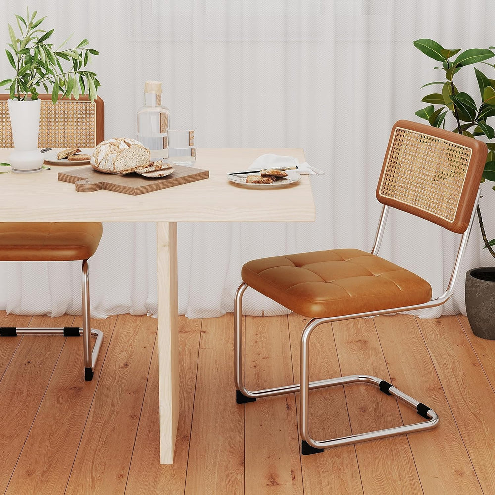 Rattan Dining Chairs Set of 2 Mid Century Modern Kitchen Chairs with Natural ...