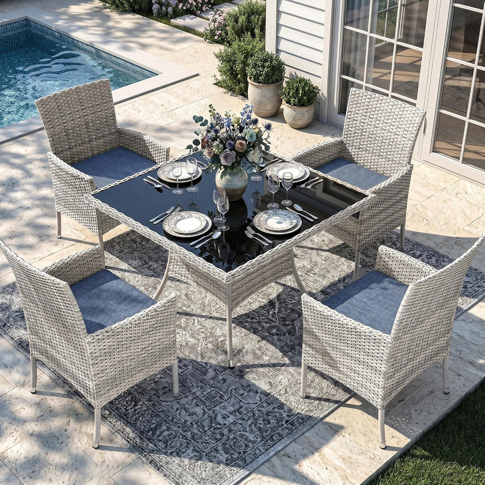 Outdoor Dining Set, 5-Piece Patio Furniture Set with Tempered Glass Table and...
