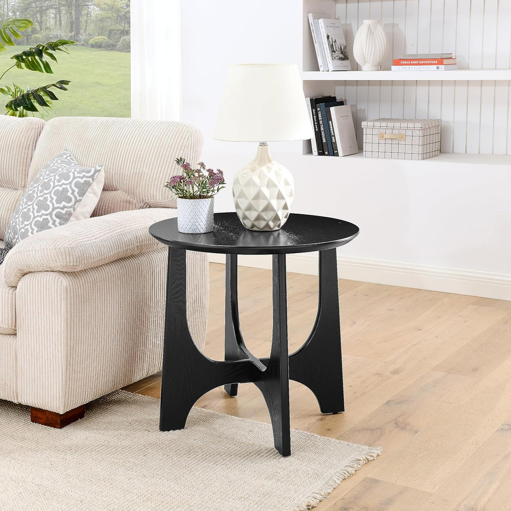 25" Round End Table, Wooden Side Table,Night Stand for Living Room,Recep...