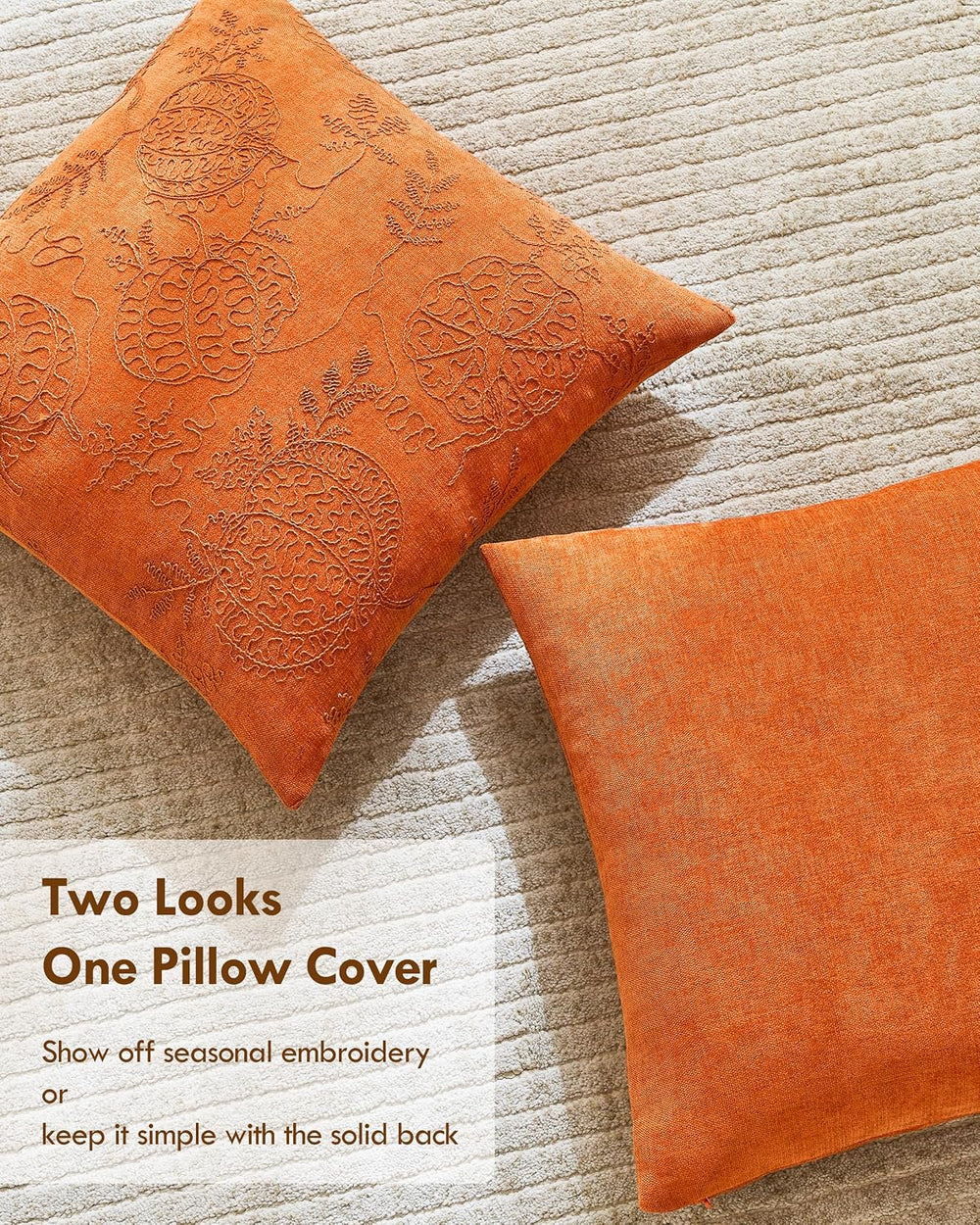TOPWAVE 2 Pack Fall Throw Pillow Covers, Pumpkin, Orange 24x24