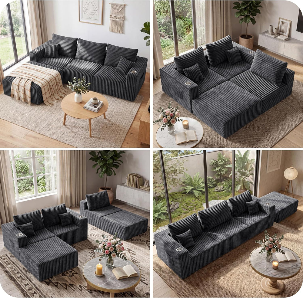 33.5'' Plush Fluffy Corduroy Ottoman for Floor Couch in a Box, Modern...