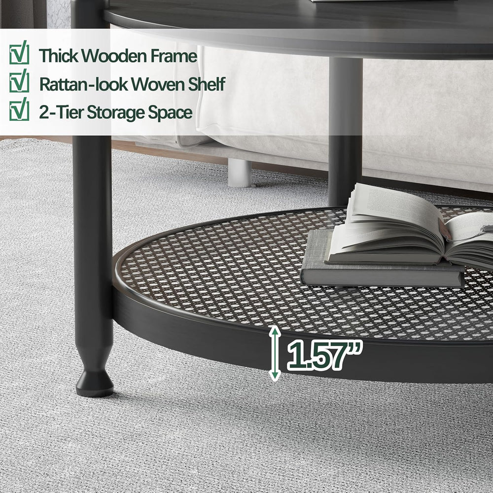 Farmhouse Round Nesting Coffee Table Set of 2, Solid Wood Round Coffee Table ...