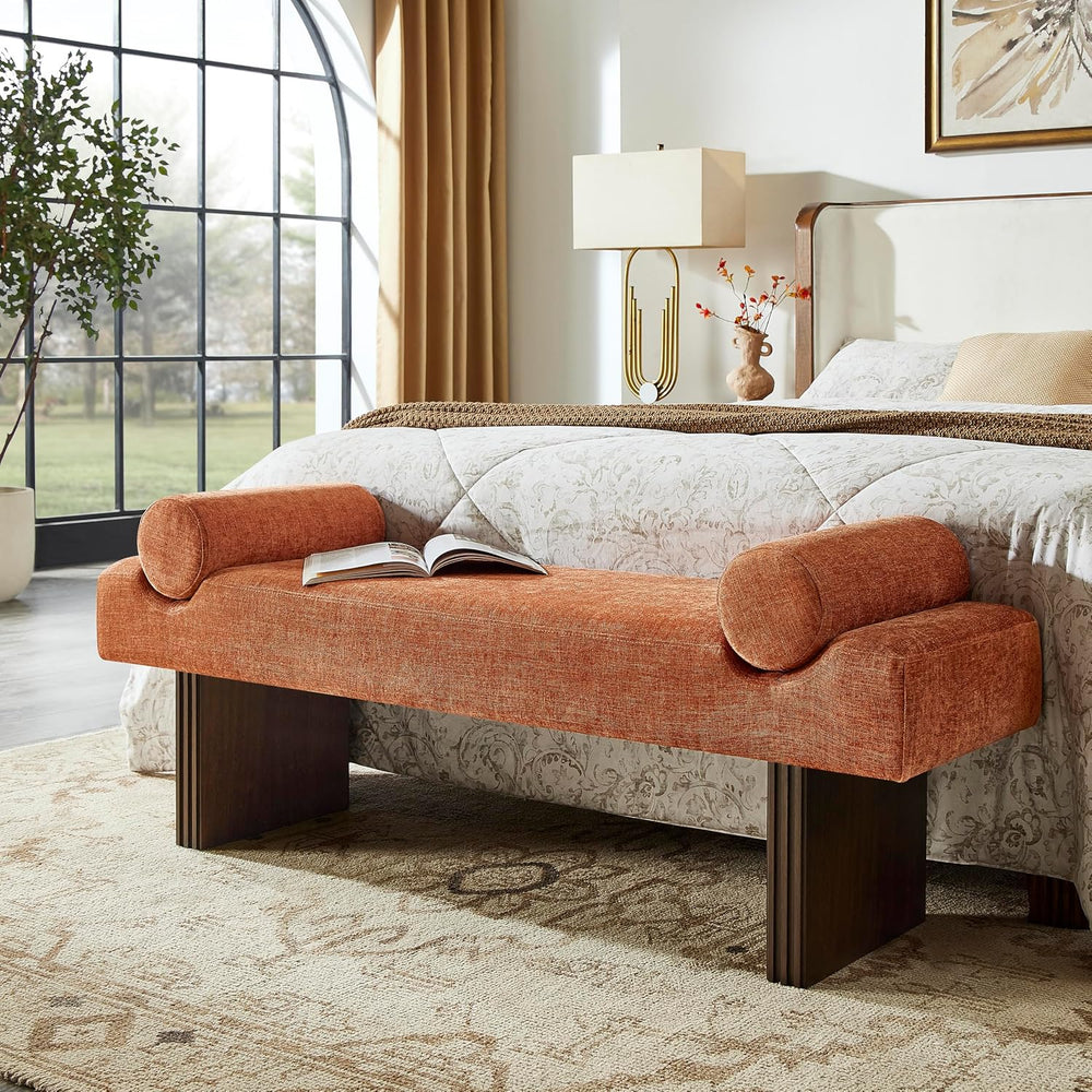 Roundhill Furniture Brooke Contemporary Upholstered Bench, Orange