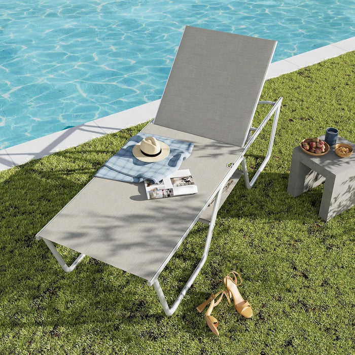 PHI VILLA 78" Oversized Outdoor Chaise Lounge Chair, 27" Extra Wide, 5-Position Adjustable, UV50+ Textilene Mesh, Rust-Proof Frame, Khaki Beige