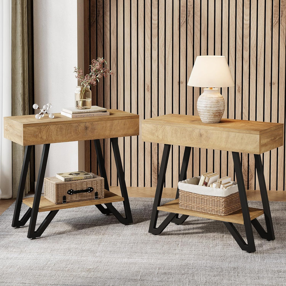 Tribesigns Metal End Side Table for Living Room, 2-Tier Narrow Couch Side Tab...