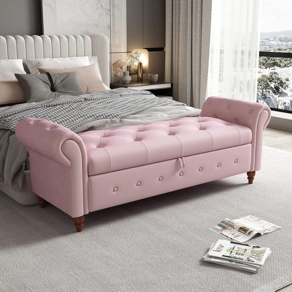 GNIXUU Ottoman with Storage Bench for Bedroom, 63" Velvet Upholstered En...