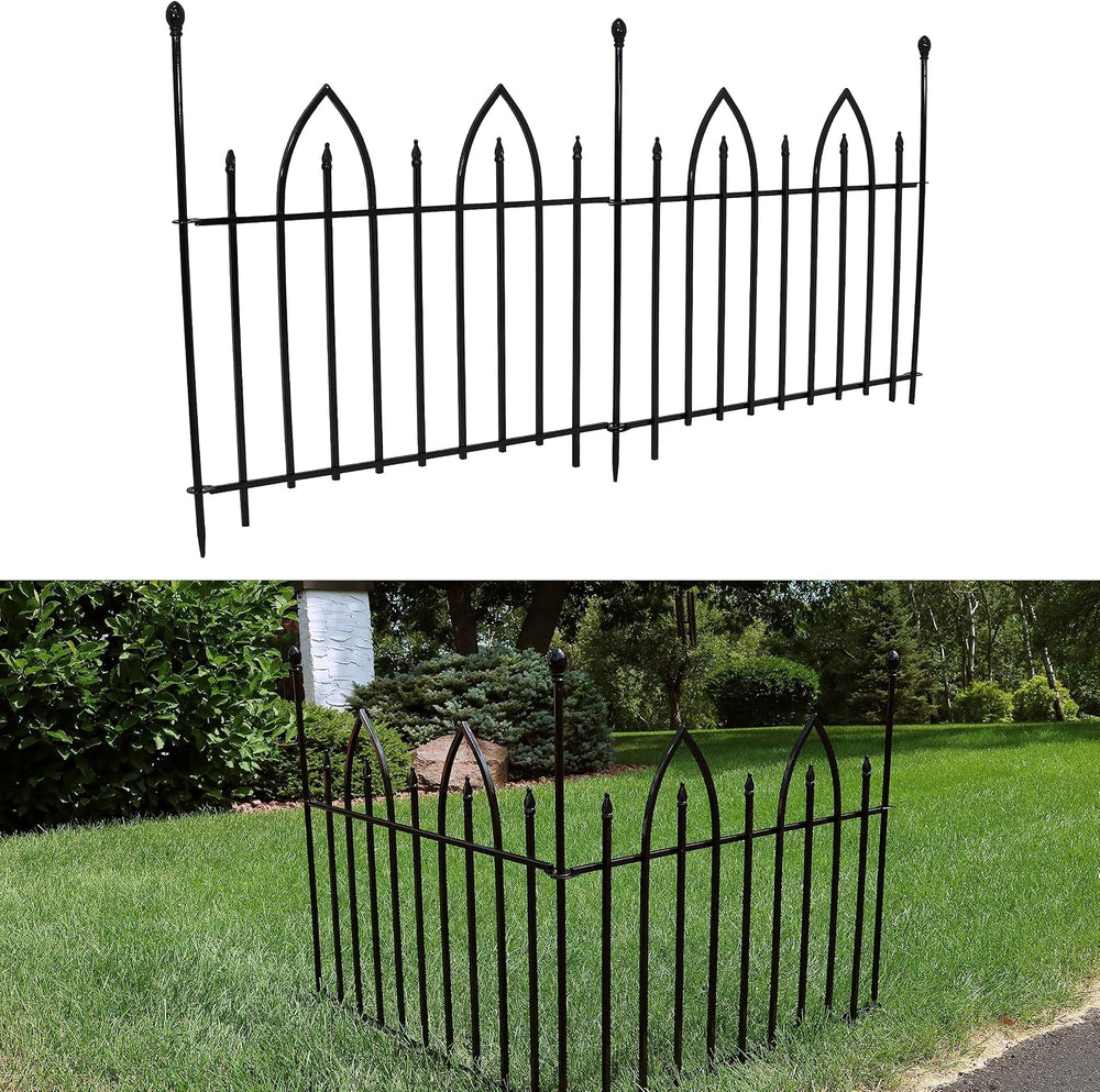Sunnydaze Gothic Arch Decorative Garden Fence Panels, Black, Set of 2