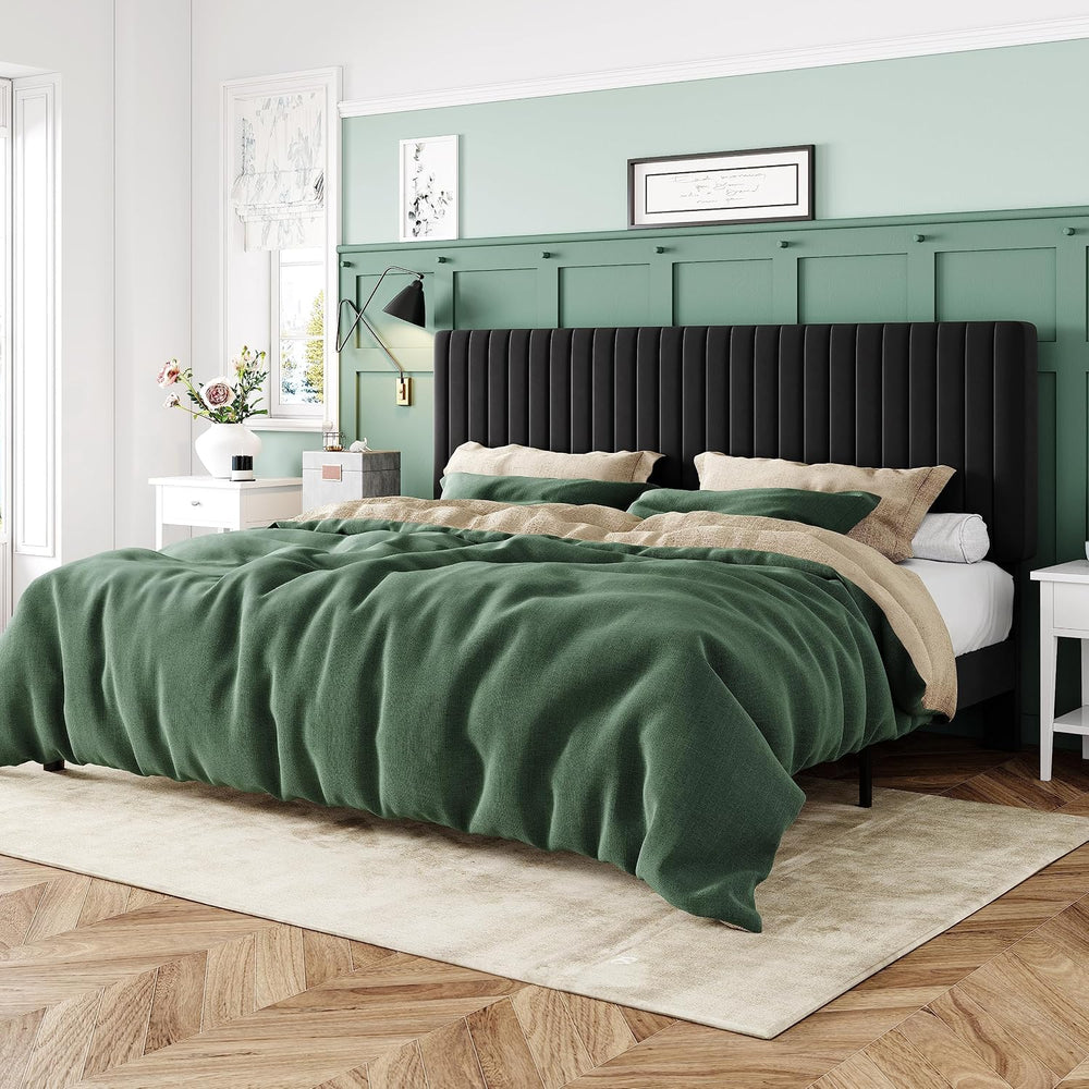 Allewie King Platform Bed Frame, Velvet Upholstered with Adjustable Vertical ...