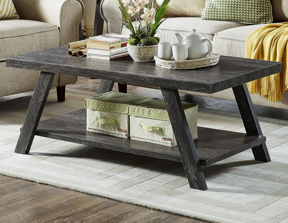 Roundhill Furniture Athens Contemporary Replicated Wood Shelf Coffee Table in...