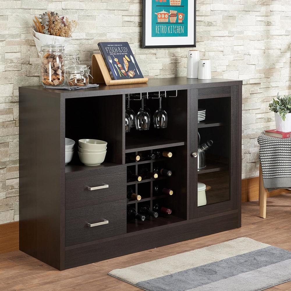 Knocbel Wooden Storage Wine Cabinet with Glass Door and 2 Interior Shelves, C...