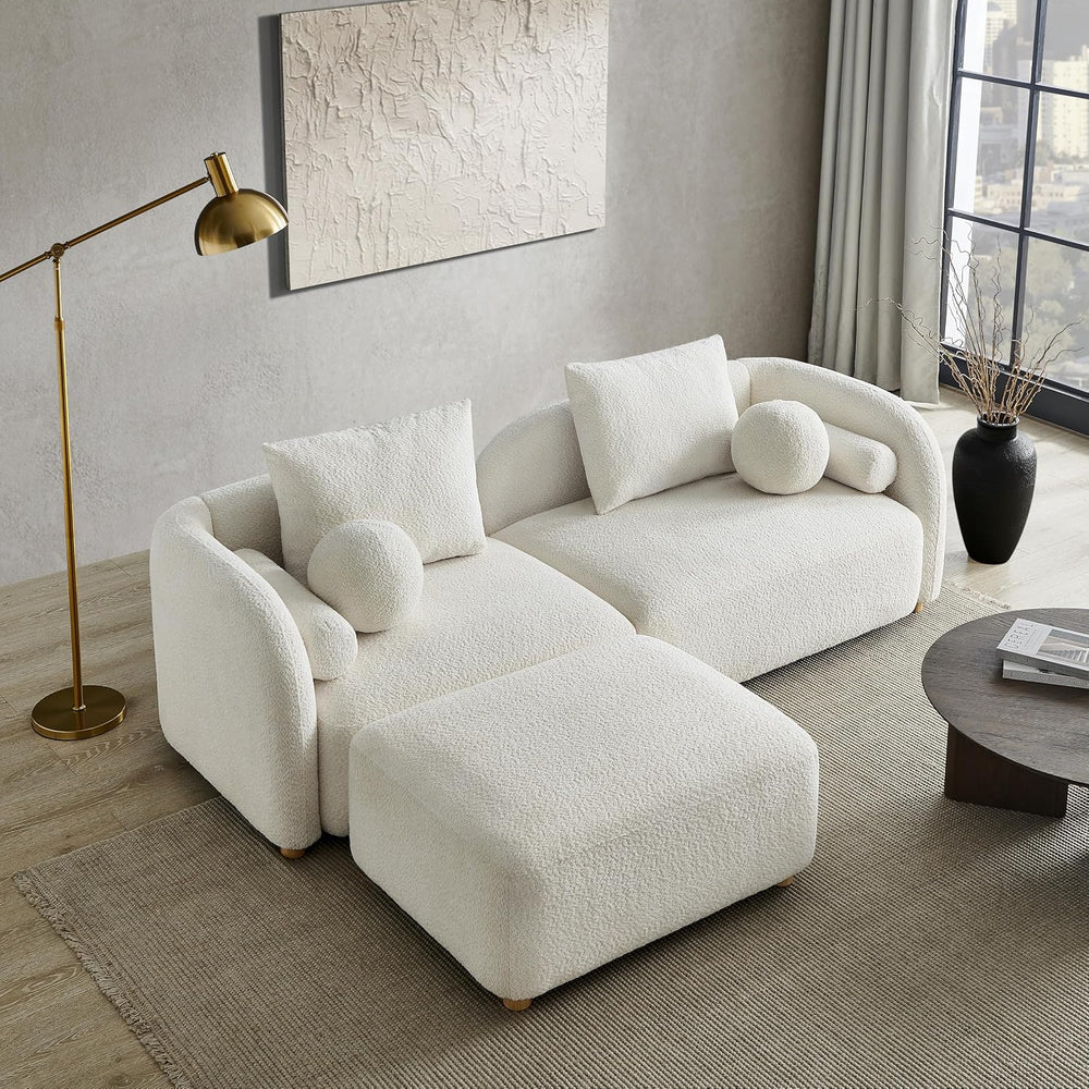 Modern Sherpa Boucle Ottoman, Comfy Modular Cloud Couch Ottoman, Apartment, C...