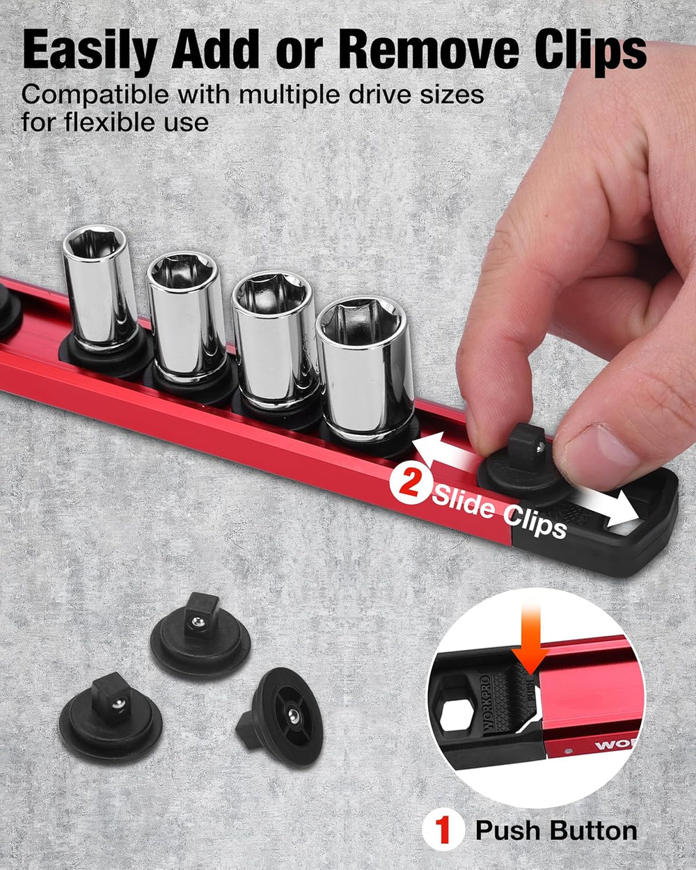 WORKPRO 8-Piece Magnetic Socket & Screwdriver Organizer, Quick-Release Rail