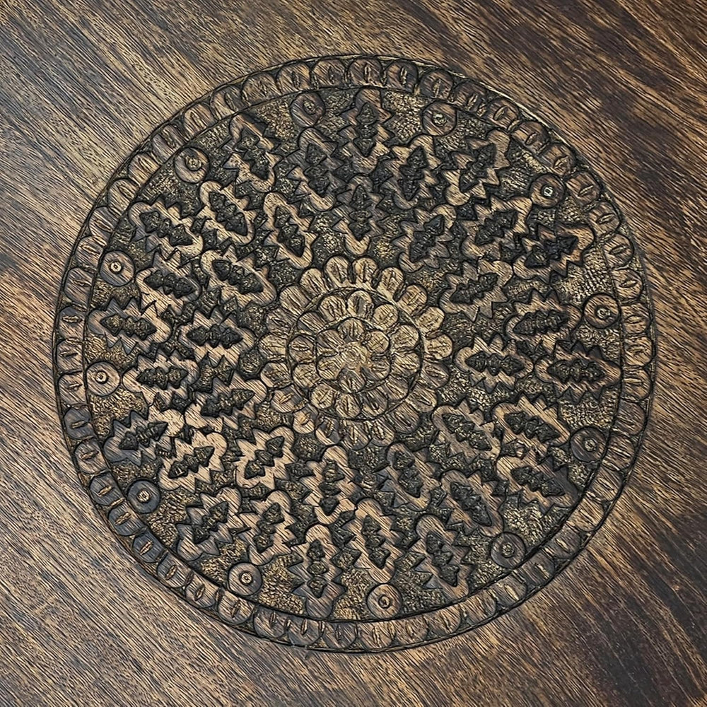 TUP THE URBAN PORT AMA 22 Inch Side End Table, Round Top, Indian Mandala Flor...