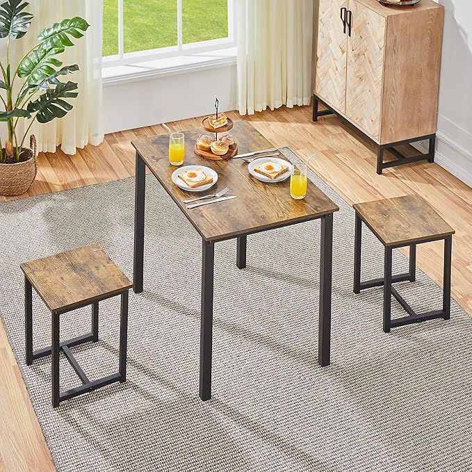 Yaheetech Industrial Dining Kitchen Table Set for 2 Breakfast Nook Table w/ 2...