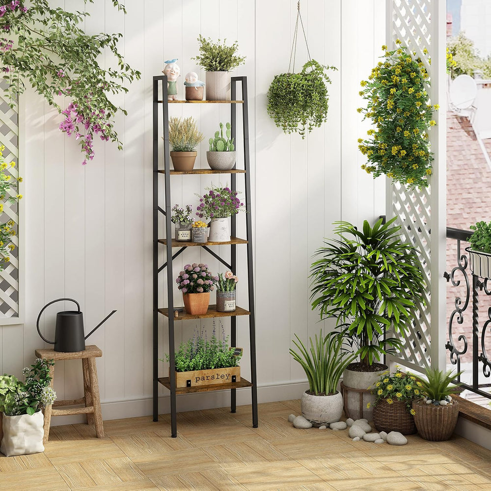 Hoctieon Industrial Ladder Bookshelf, Multifunctional Ladder Shelf, 5-Tier Ta...