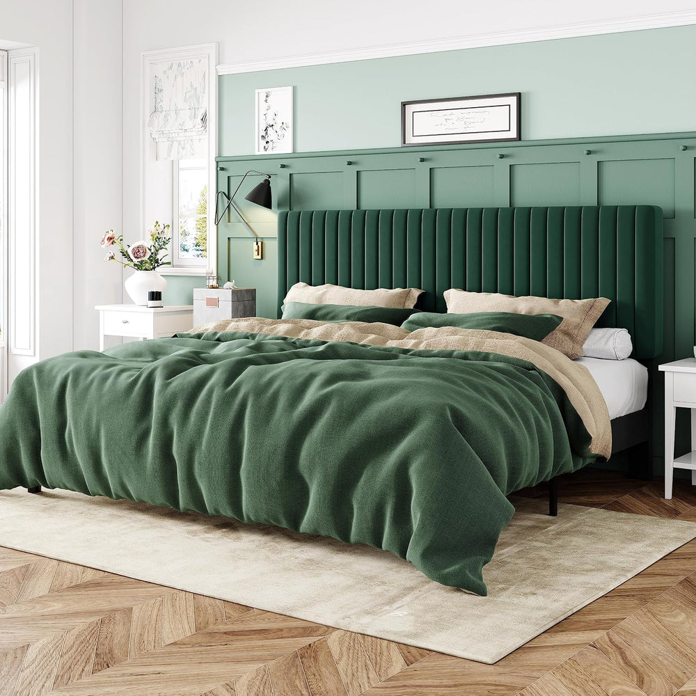 Allewie King Bed Frame, Velvet Upholstered Platform Bed with Adjustable Verti...