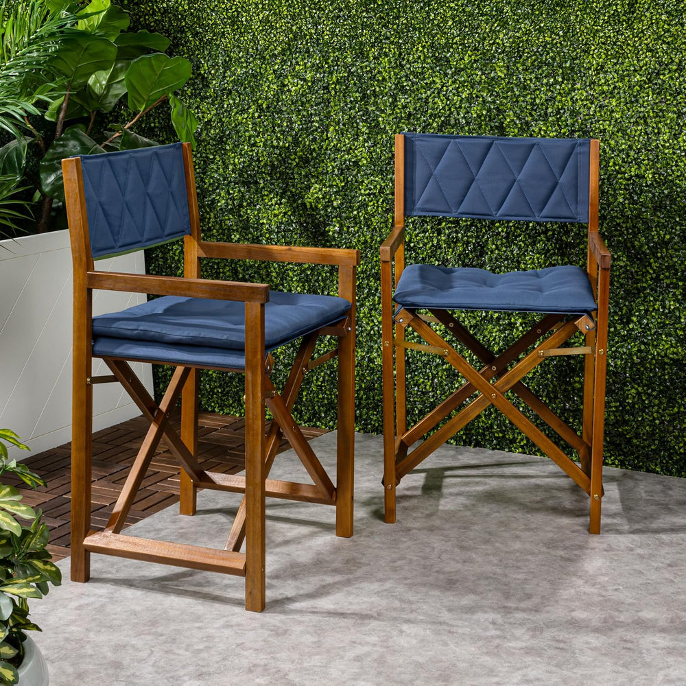 JONATHAN Y Waldo Foldable Acacia Wood Director Chair Set of 2, Blue