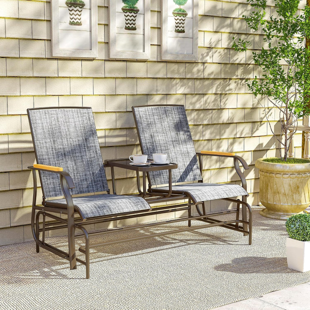 Outsunny 2 Person Outdoor Glider Bench Breathable Mesh Gray