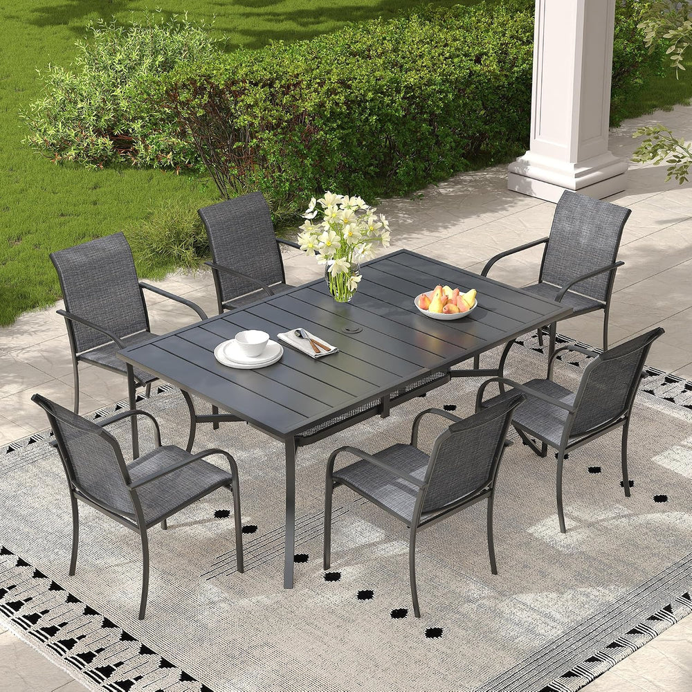 7 Pieces Outdoor Dining Set, Stackable Textilene Patio Chairs & 59.2"...
