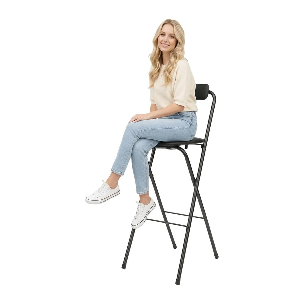 2 Pcs Folding Bar Stool with Backrest, Tall Foldable Stool Chair with PVC Foo...