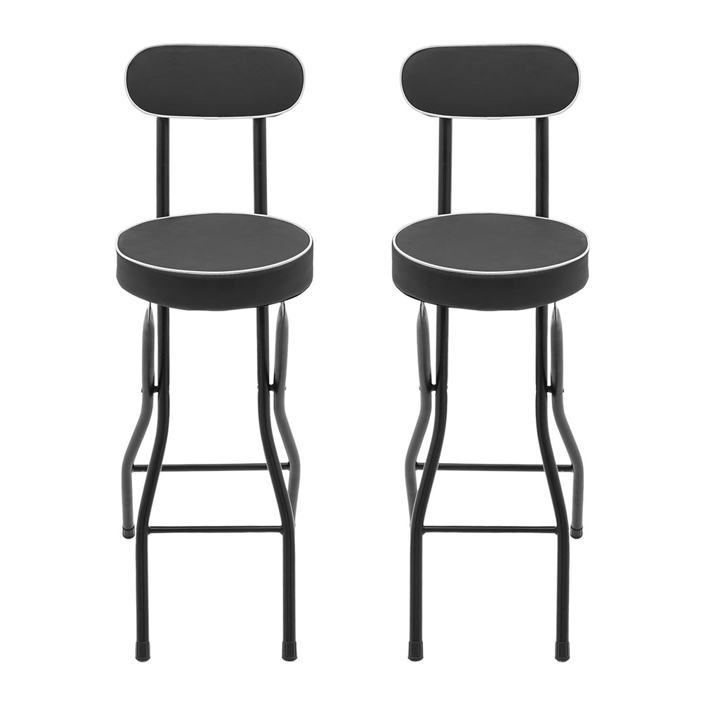 2PCS Folding Bar Stool with Backrest,25.6 in Tall Cushioned Leather Padded Po...