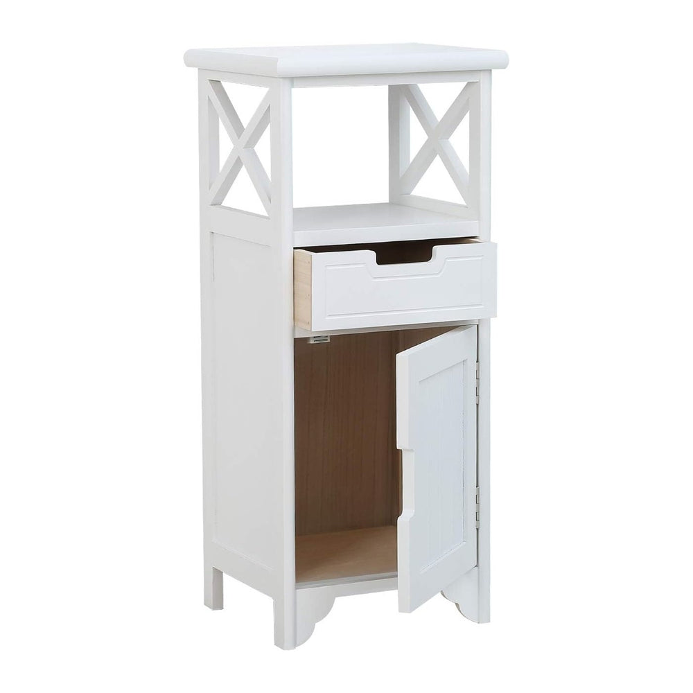 30" High Fully Assembled Nightstand with Drawer and Doors,Solid Wood,Whi...