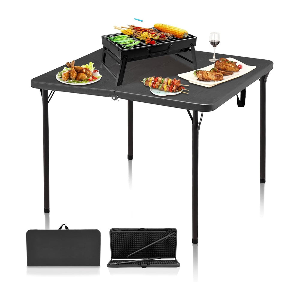 34" Folding Table, Portable Square Camping Card Table with Collapsible L...