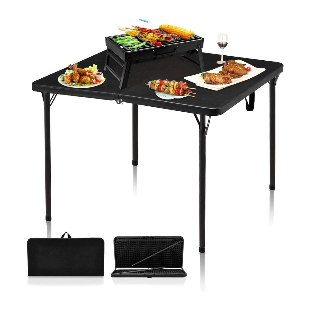34" Folding Table, Portable Square Camping Card Table with Collapsible L...