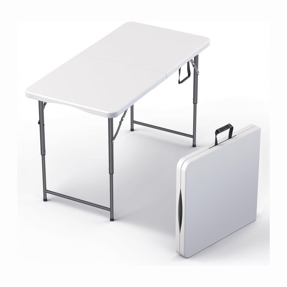4 Feet Foldable Table Adjustable Height with Built in Handle, Steel Legs | 4F...