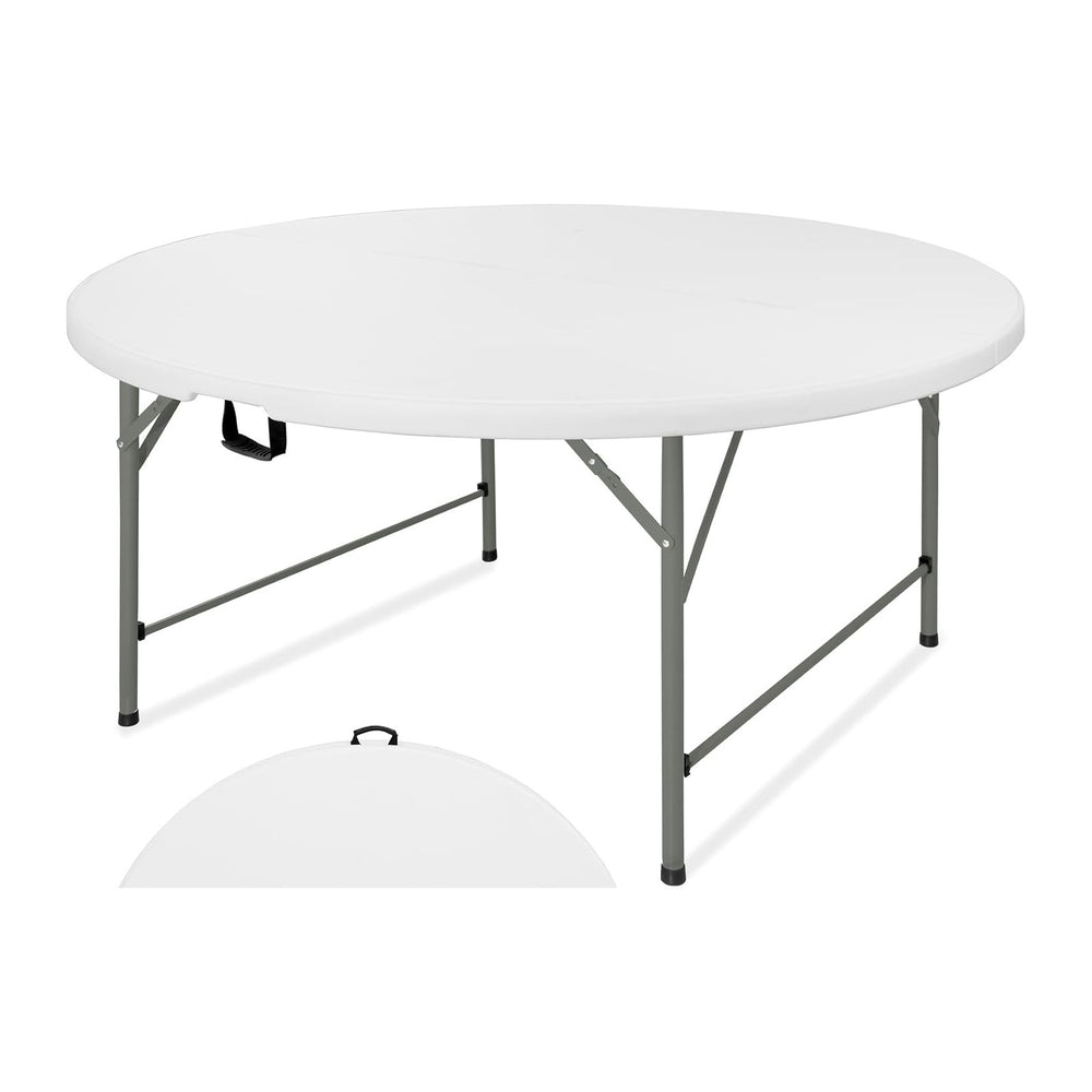4 FT Round Folding Tables with Carrying Handle Lightweight Portable Plastic C...