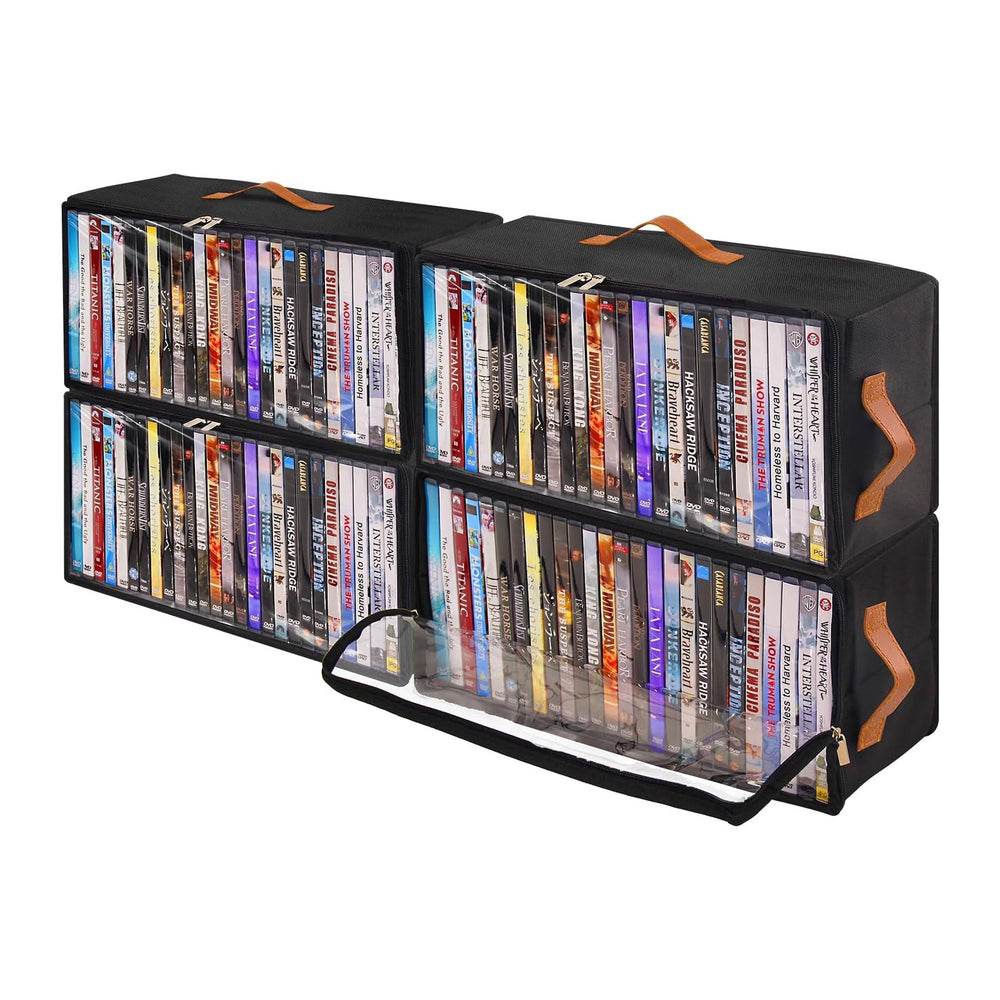 4 Pack DVD Storage Box, Stackable Oxford Fabric DVD Cases Holder with Front Z...