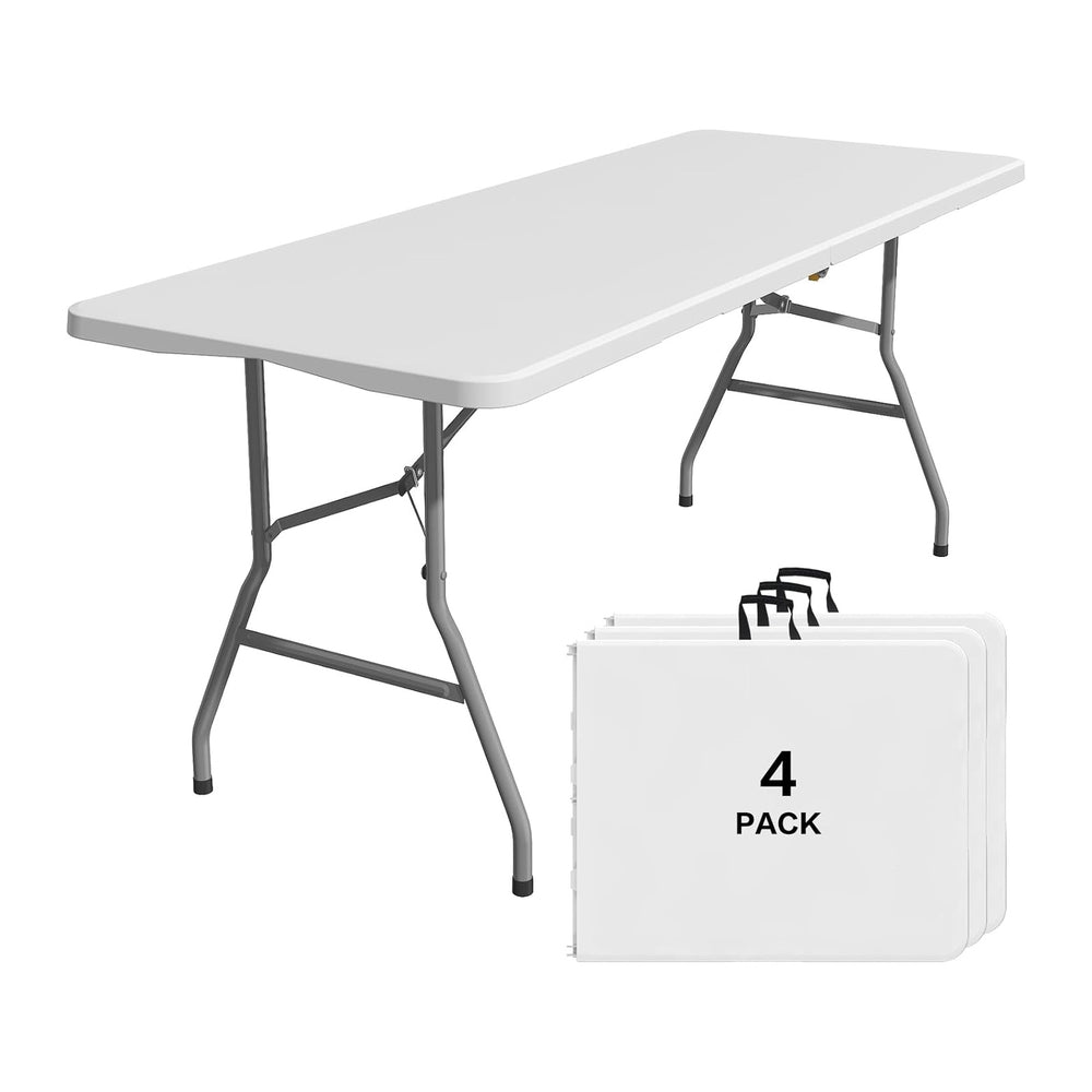 4 Pack Foldable Table 6ft, Plastic Folding Table, Portable Heavy Duty Dining ...