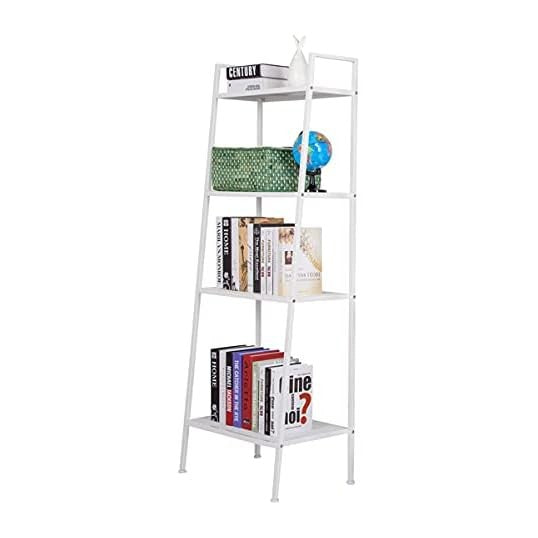 4-Tier Iron Ladder Bookshelf, 60 x 35 x 147 cm, Ivory White | Up to 88 lbs Lo...